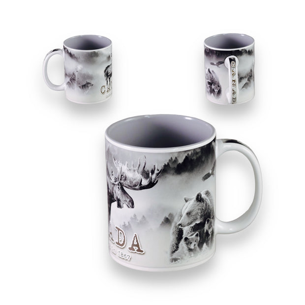 Moose Bear Wolf Canadian Paint 14 oz. Ceramic Mug | Canada Tea & Coffee Cup