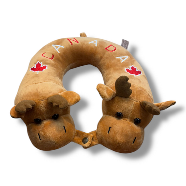 Super Soft Plush Canadian Moose Neck and Travel Pillow for Adults 15" x 10" Double Head Moose