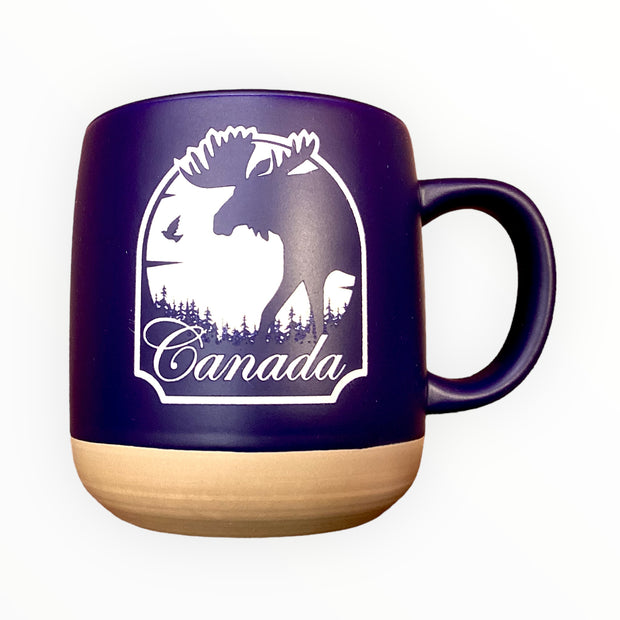 Canada Sand Blast Mugs Moose blue & Red Maple Leaf