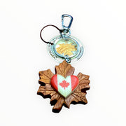 Natural Wood Keychain - Canadian Heart Shape Flag Wood Keychain Handmade Keyring