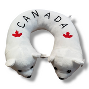 Canadian Polar Bear Plush Travel Neck Pillow - Canada Themed Design Double Headed White Bear