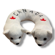 Canadian Polar Bear Plush Travel Neck Pillow - Canada Themed Design Double Headed White Bear