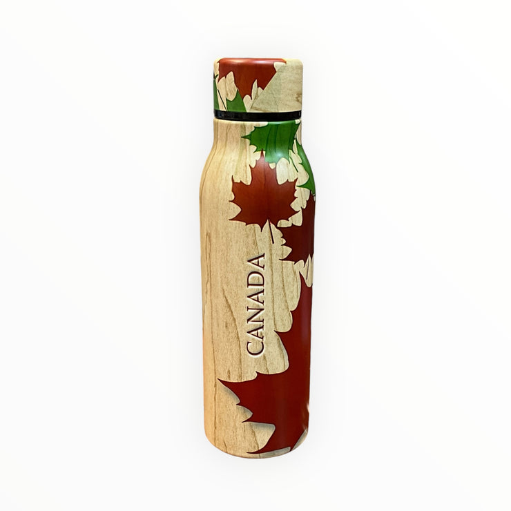 Canada Wood Style Insulated Water Bottle with Multi-Colors Maple Leaf Theme | 500 ML Bottle for Hot and Cold Drinks