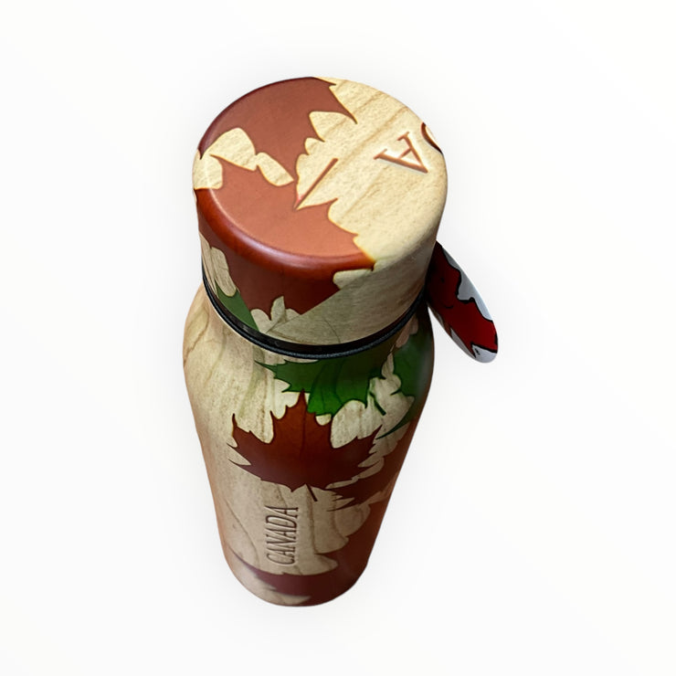 Canada Wood Style Insulated Water Bottle with Multi-Colors Maple Leaf Theme | 500 ML Bottle for Hot and Cold Drinks