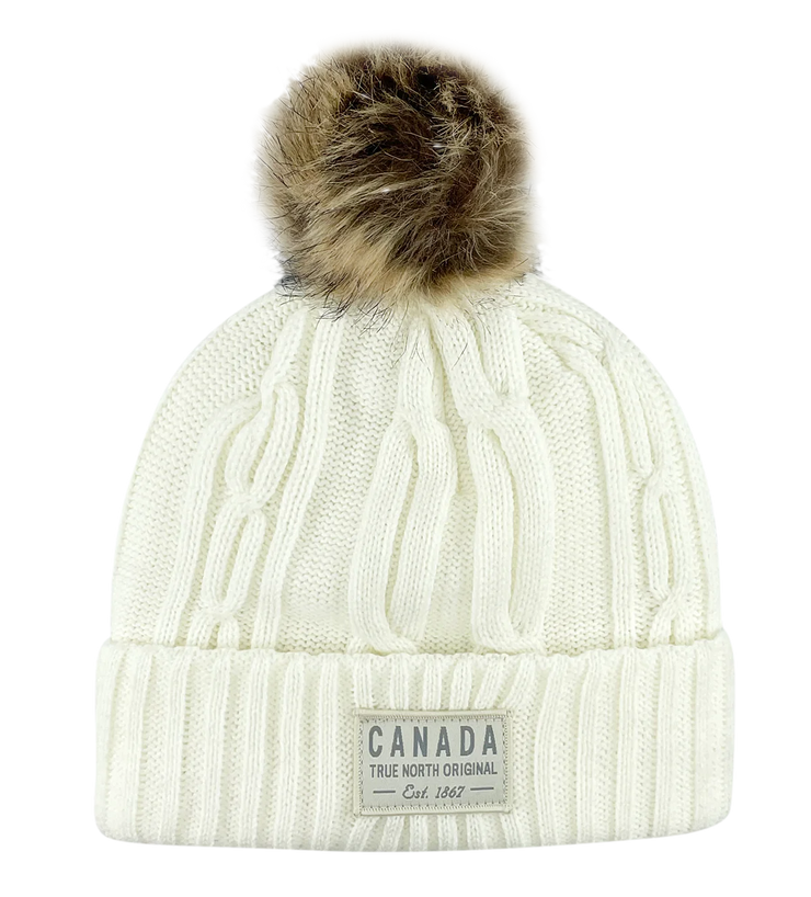 Canada Heavy Knit Toque with Faux-Fur Pom and Tone-on Tone Patch