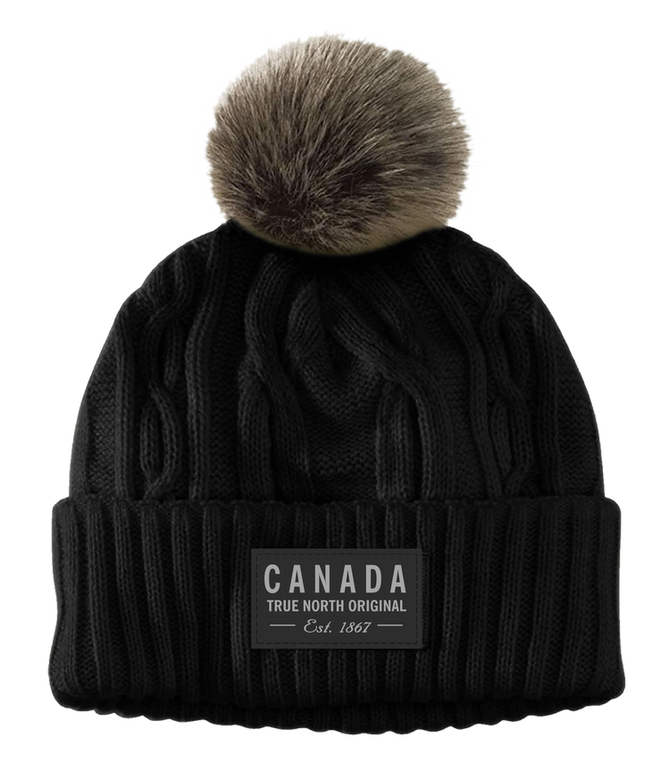 Canada Heavy Knit Toque with Faux-Fur Pom and Tone-on Tone Patch