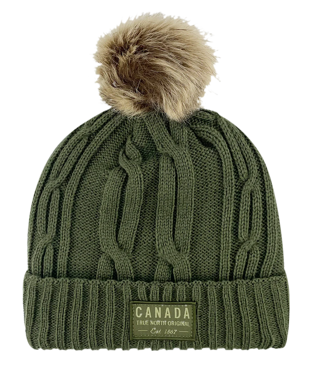 Canada Heavy Knit Toque with Faux-Fur Pom and Tone-on Tone Patch