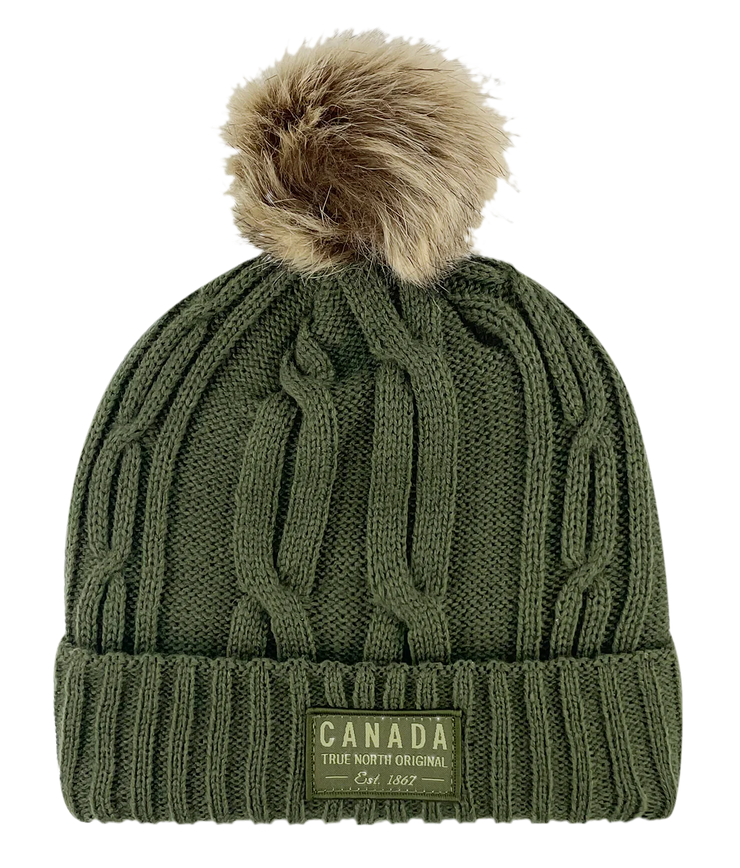 Canada Heavy Knit Toque with Faux-Fur Pom and Tone-on Tone Patch