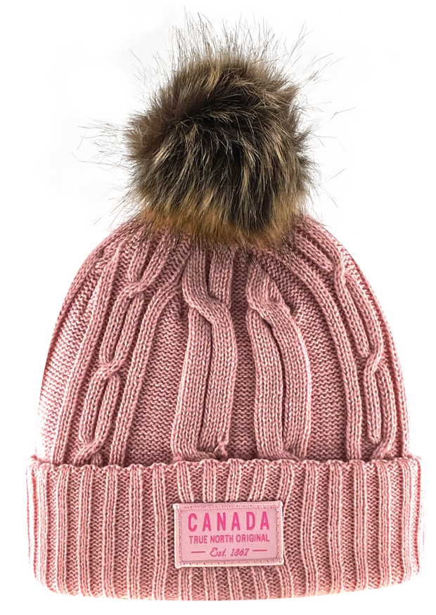 Canada Heavy Knit Toque with Faux-Fur Pom and Tone-on Tone Patch