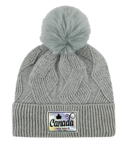 Knit Toque with Pom w/ Metallic Canada Patch