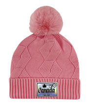 Knit Toque with Pom w/ Metallic Canada Patch