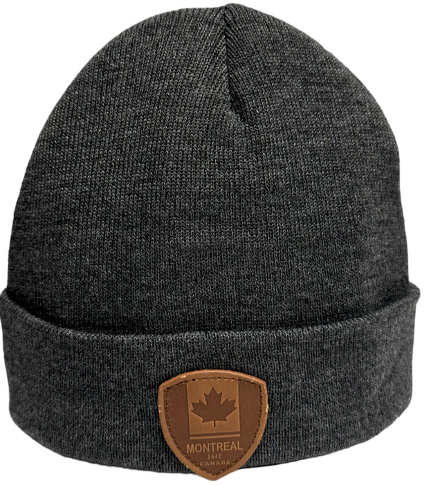 Knit beanie  with Leather Patch - Montreal