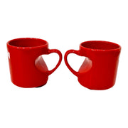 2 Canada Red Heart Shaped Handle Coffee Mugs 11oz Ceramic