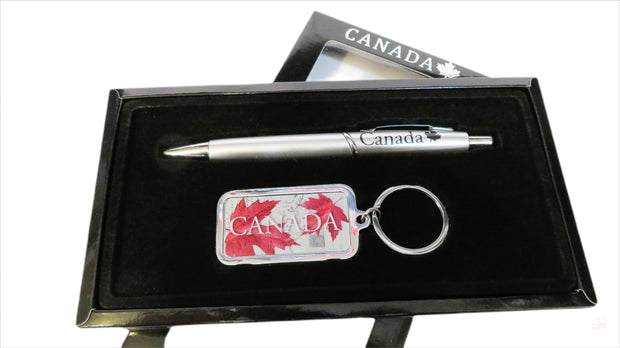 2 Piece Canadian / Montreal Maple Leaf Pen and Keychain Gift Boxed Set - Your Canada Travel Souvenir Gift
