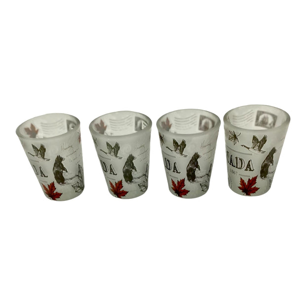 4 Canada Maple Leaf Vintage Frosted Shot Glasses | Best Gift Idea