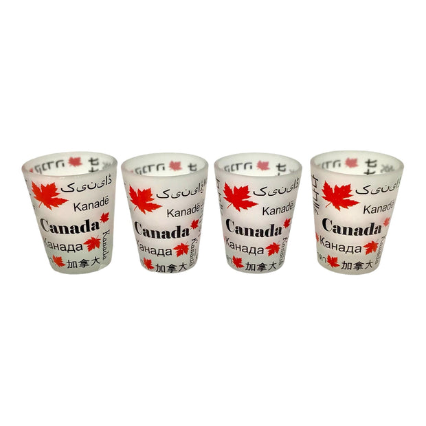 4 Canada Multi-Language Frosted Shot Glasses | Best Gift Idea or Bachelor Party Favor | Wine Glasses | Whiskey Glasses | Cocktail Glasses | Bar Glasses | Beer Glasses | Couple Glass