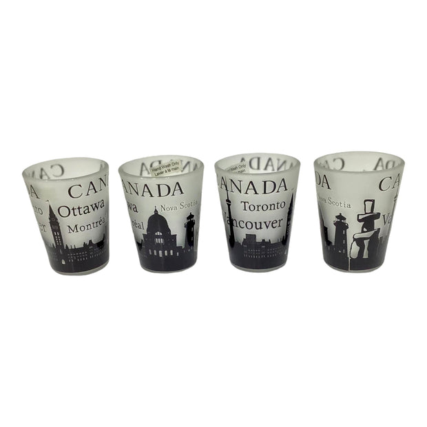 4 Canada Vintage Multi-City’s Frosted Shot Glasses