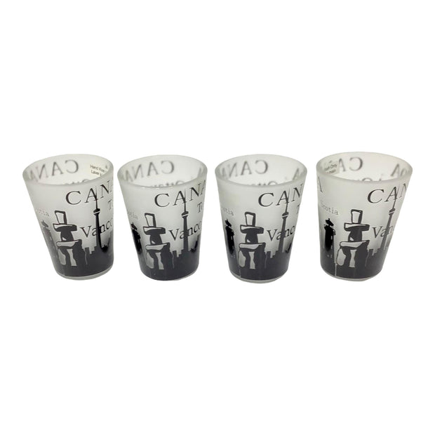 4 Canada Vintage Multi-City’s Frosted Shot Glasses