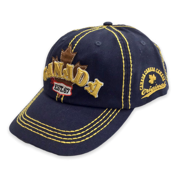 Baseball Cap Canada Yellow Embroidery on Navy Adjustable Hat