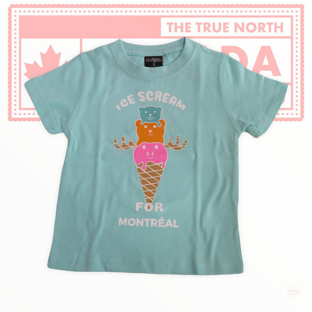 Beaver Bear Moose Vintage Retro T-Shirt, Ice Cream For Montreal Wild Lover Gifts, Cute Canada Wild Animal Costume, Unisex 2-6 Years Old Cadetblue Top