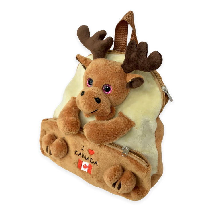 Big Eye Bear / Moose Kids Bag Pack Stuffed Animal Plush with I Love ❤️ Canada Embroidery