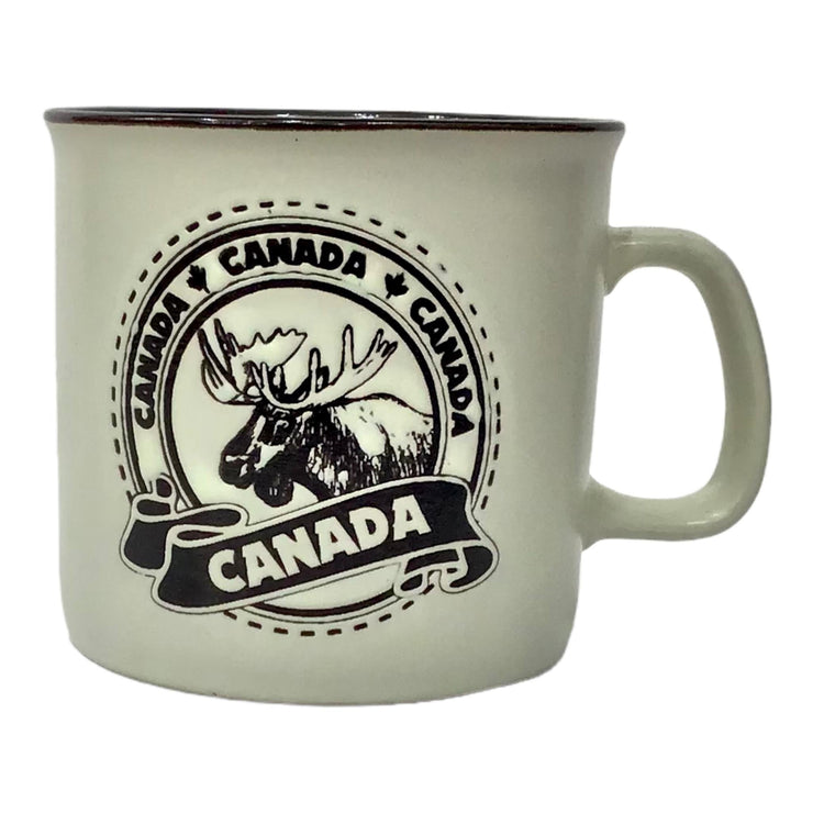 CANADA COFFEE MUG IVORY W/ MOOSE HEAD AND MAPLE LEAF THEME | TEA CUP 11oz CERAMIC