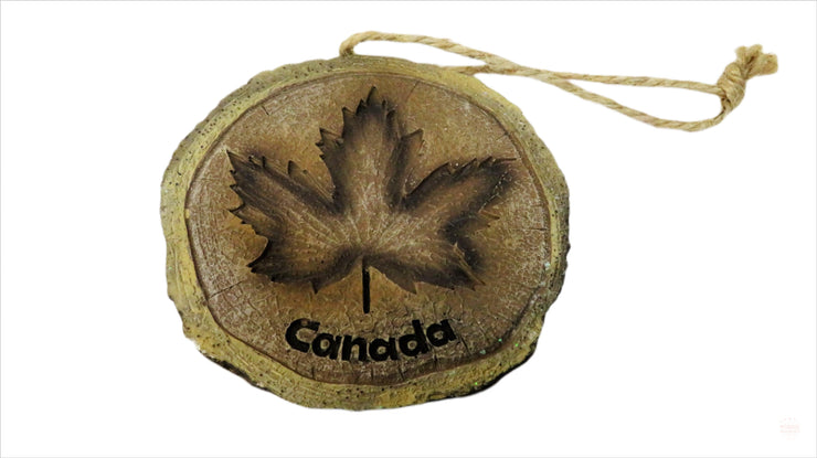 Canada Ceramic Moose & Maple Leaf Ornament 3.5 Inch's Wood Style Ceramic Hanging Ornament | Wood Burned Ornament | Engraved Wood Style Ceramic Slab