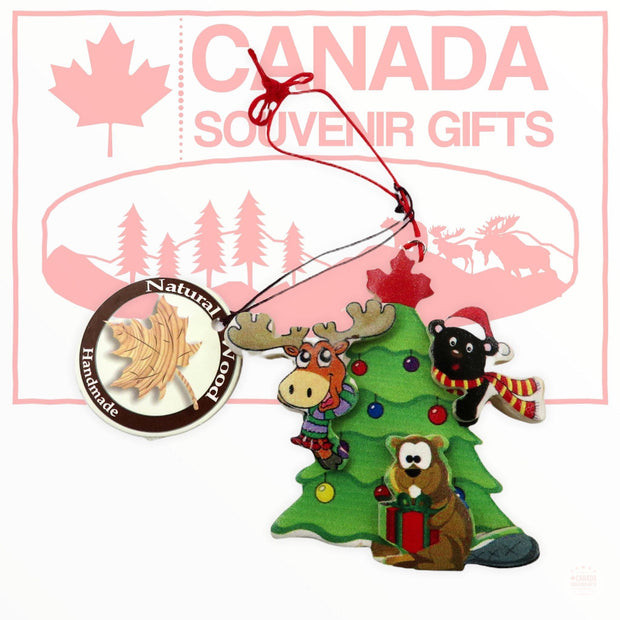 Canada Christmas Ornament - Moose, Bear and Beaver Natural Wood Ornament