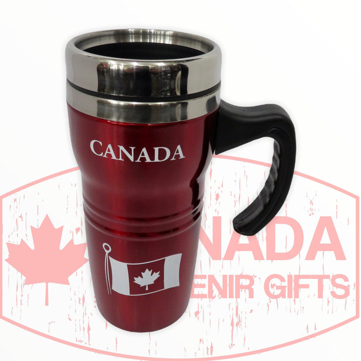 Canada Coffee Travel Mug, Insulated Travel Mug W/ Handle, Double Wall Stainless Steel Thermal Cup with Leakproof Lid