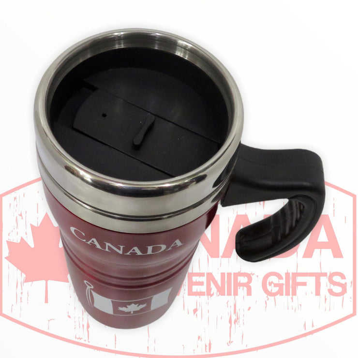 Canada Coffee Travel Mug, Insulated Travel Mug W/ Handle, Double Wall Stainless Steel Thermal Cup with Leakproof Lid