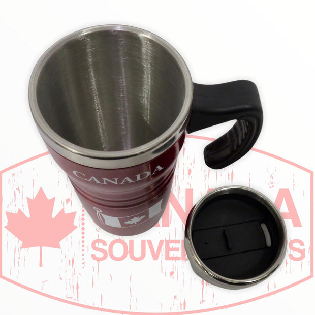 Canada Coffee Travel Mug, Insulated Travel Mug W/ Handle, Double Wall Stainless Steel Thermal Cup with Leakproof Lid