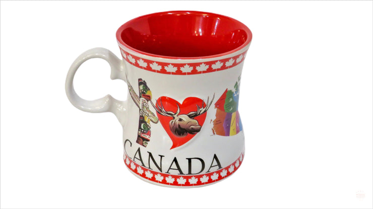 Canada Flag & I Love Heart Moose Ceramic Coffee Mug | Canadian Souvenir Mug | Hot Chocolate, Tea Coffee Cup for Home, Camping, Traveling