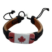 Canada Flag Red Maple Leaf Leather Bracelet - Canadian Souvenir Gift