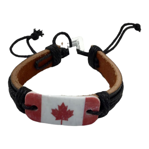 Canada Flag Red Maple Leaf Leather Bracelet - Canadian Souvenir Gift