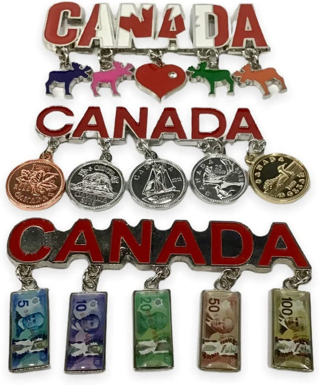 Canada Fridge Magnets 3 Assorted Magnets | Canada Currency Magnets for Fridge | Canada Moose Kitchen Decoration Magnets | Fridge Collector's Souvenir Magnets