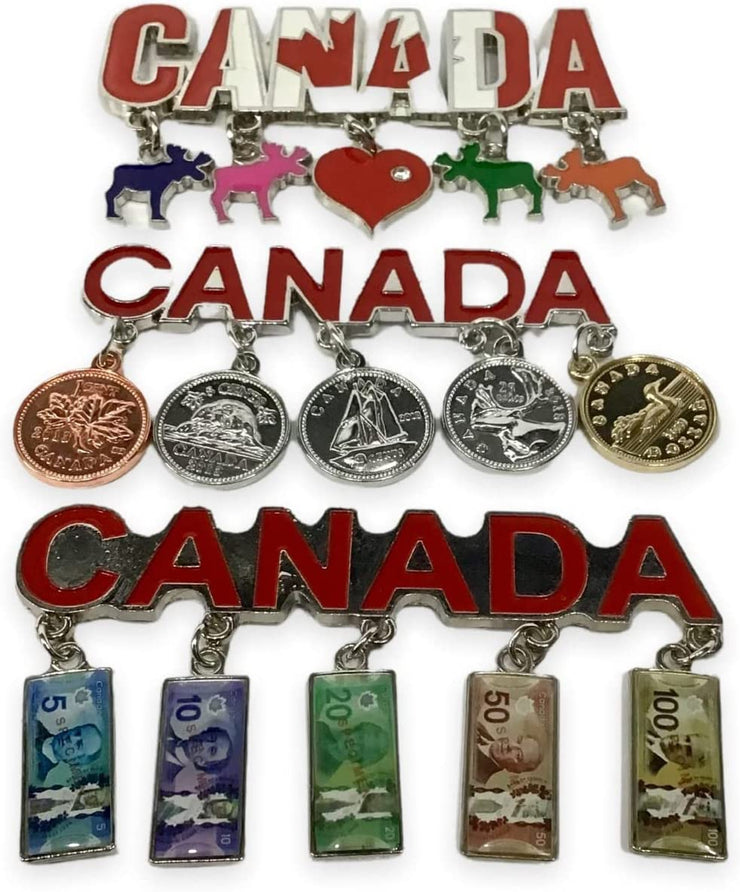 Canada Fridge Magnets 3 Assorted Magnets | Canada Currency Magnets for Fridge | Canada Moose Kitchen Decoration Magnets | Fridge Collector's Souvenir Magnets