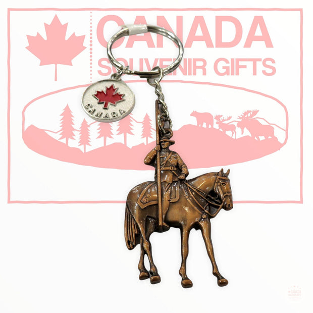 Canada Keychain - Bronze RCMP on the Horse with Country Flag Porte Cle