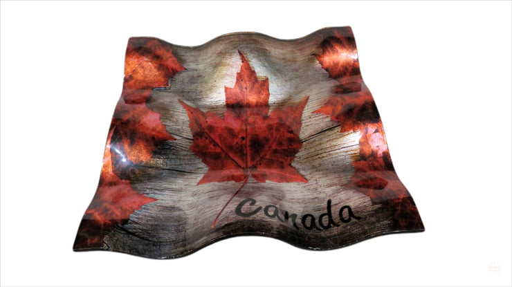 Canada Maple Leaf Decorative Glass Plate 8 X 8 Inches for Display | Vintage House Wall Decorative Plate Porcelain Party Tableware Décor