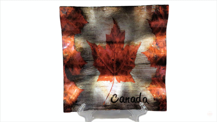 Canada Maple Leaf Decorative Glass Plate 8 X 8 Inches for Display | Vintage House Wall Decorative Plate Porcelain Party Tableware Décor
