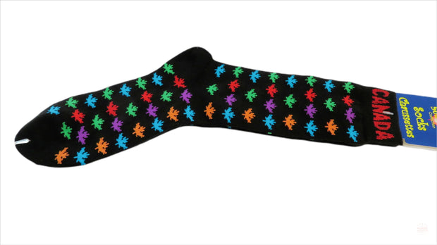 Canada Maple Leaves Unisex Men Women Fun Dress Casual Crew Novelty Socks Canadian Souvenir Collection Multi-Color Maple Leaves with Black Pattern