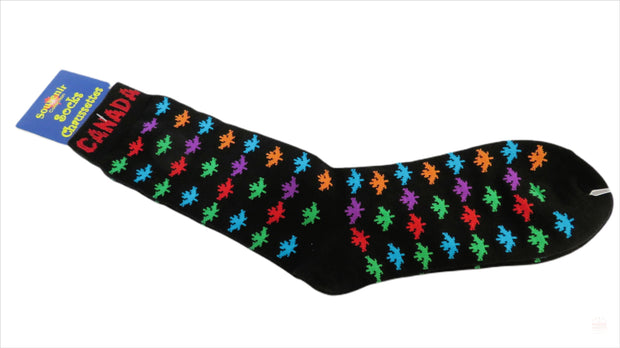Canada Maple Leaves Unisex Men Women Fun Dress Casual Crew Novelty Socks Canadian Souvenir Collection Multi-Color Maple Leaves with Black Pattern