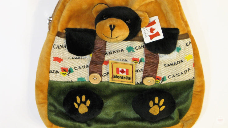 Canada Montreal Black Bear or Off White Bear Kids Backpack Plush