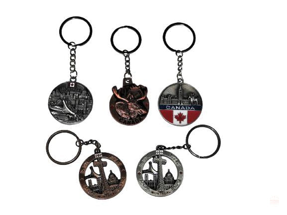 Canada Montreal Metal Keychains 5 pcs Assorted Silver & Bronze