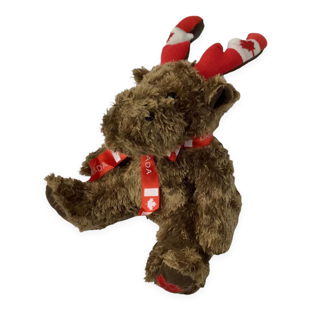 Canada Moose Plush Toy | 9" Inch Stuffed Animal Plush Toy with Scarf Around The Neck | Adorable Playtime Sitting Moose Plush Toy | Soft Stuffed Moose Animal Toys for Kids - Multicolor