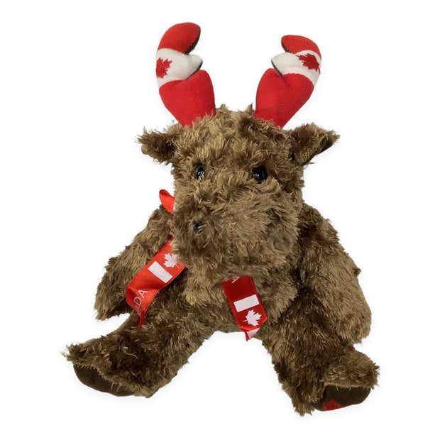 Canada Moose Plush Toy | 9" Inch Stuffed Animal Plush Toy with Scarf Around The Neck | Adorable Playtime Sitting Moose Plush Toy | Soft Stuffed Moose Animal Toys for Kids - Multicolor