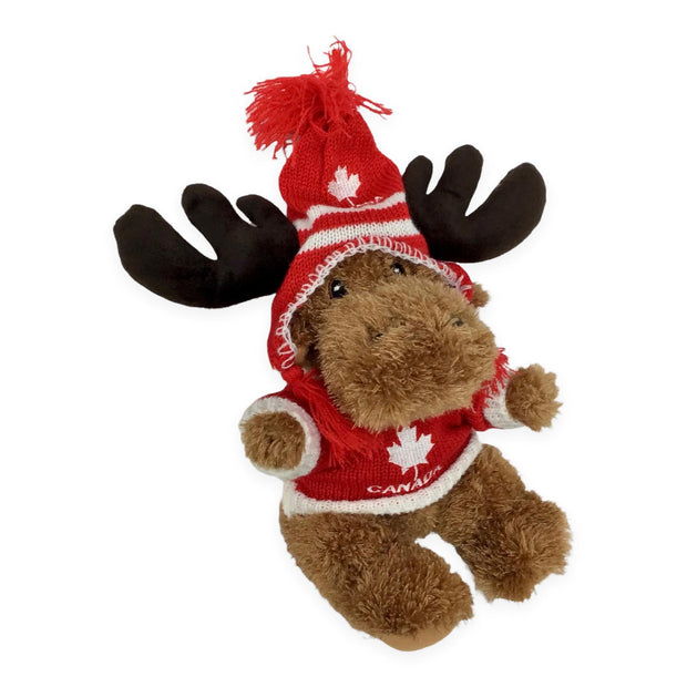 Canada Moose Plush Toy | Canada Moose with Maple Leaf Sweater and Hat 9 Inches | Moose Stuffed Plush Toy | Soft Cuddly Stuffed Moose for Baby, Boys, and Girls (Red and White)