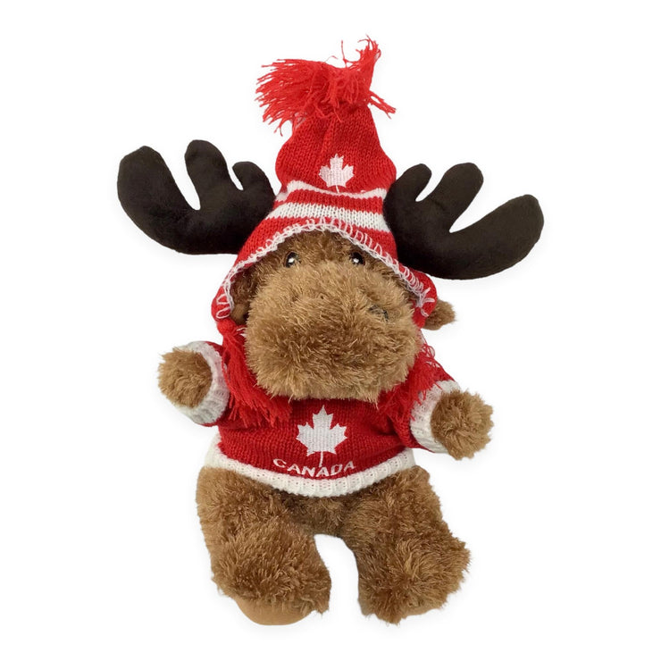 Canada Moose Plush Toy | Canada Moose with Maple Leaf Sweater and Hat 9 Inches | Moose Stuffed Plush Toy | Soft Cuddly Stuffed Moose for Baby, Boys, and Girls (Red and White)