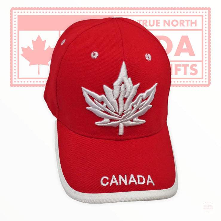 Canada Red Baseball Cap - White Embroidery Maple Leaf Hat - Canadian Gift