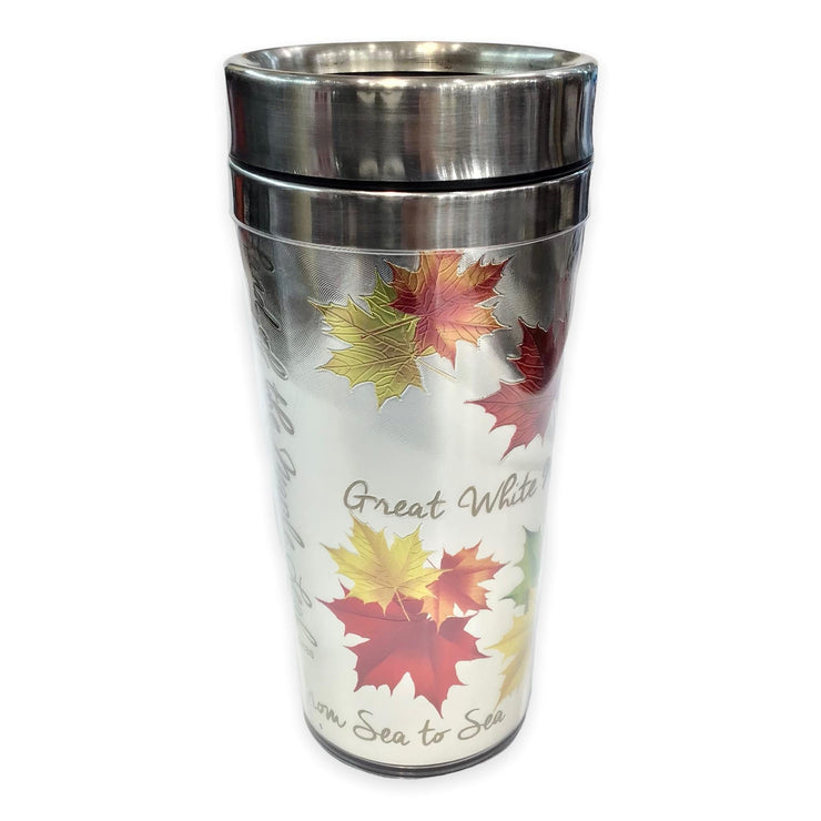 Canada Red Yellow Green Maple Leaf Print Travel Coffee Mug for Women Men Thermal Insulated Tumbler Cup with Wrap and Black Lid 14 OZ