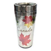 Canada Red Yellow Green Maple Leaf Print Travel Coffee Mug for Women Men Thermal Insulated Tumbler Cup with Wrap and Black Lid 14 OZ